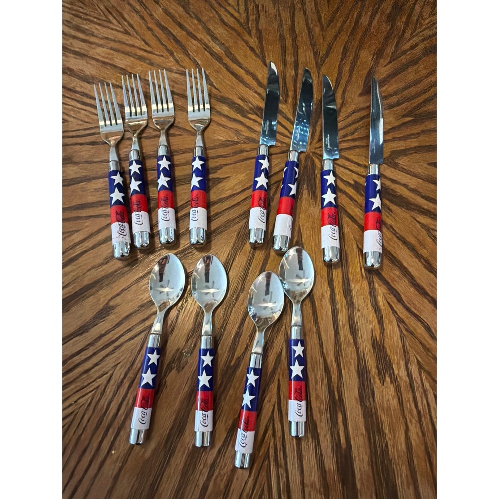Gibson Coca-Cola Stainless Flatware Set 12pc Patriotic Stars Stripes Americana